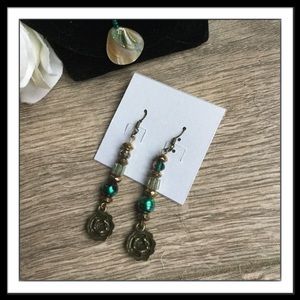 Antique Brass Earrings, Turqouise beads